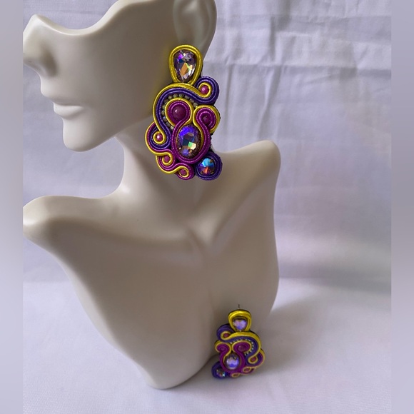 Vibrant Purple and Yellow Earrings - Picture 1 of 3